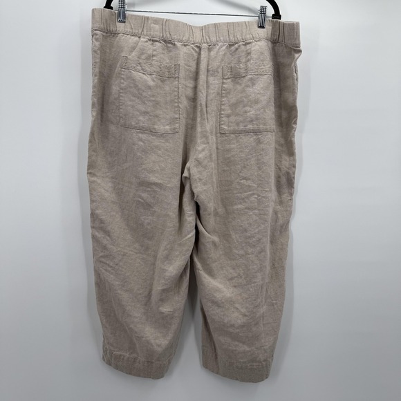 Pure Jill Pants Womens 2X Beige Linen Cropped Tapered Pull on Pockets Coastal - Picture 4 of 13